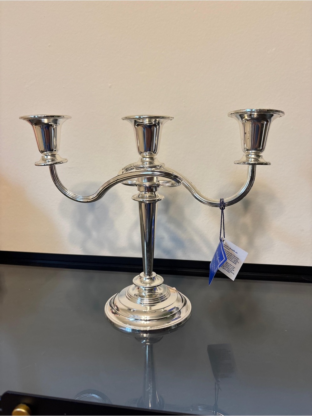 Polished Silver Three-Arm Candelabra